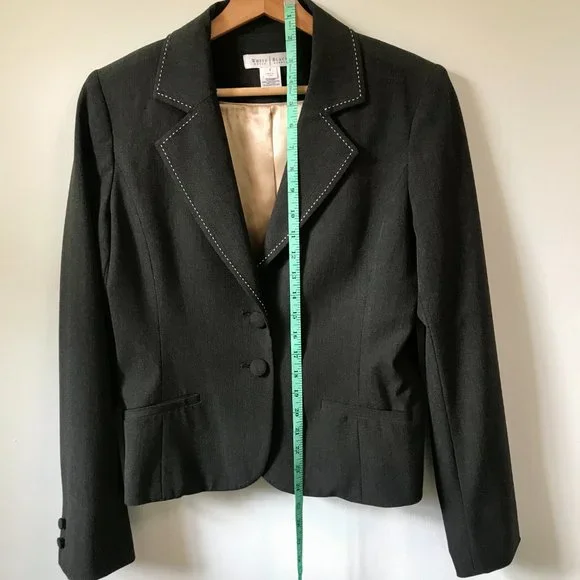 WHBM Grey Blazer Suit Jacket White Stitching, Size 8 - Picture 15 of 16